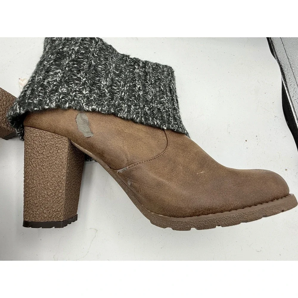 Muk Luks Womens Brown Knit Cuff Block Heel Ankle Boots 17286 Ivory Size 10